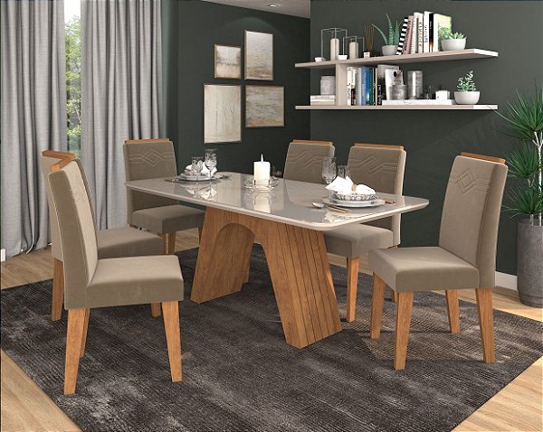 CONJUNTO MESA CLARA 160X80 + 6 CADEIRAS TAIS - TODA EM MDF