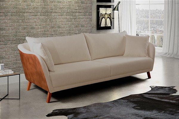 SOFÁ DOHA - 3 LUGARES - 2,22 DE LARGURA - COURINO CARAMELO E LINHO NUDE