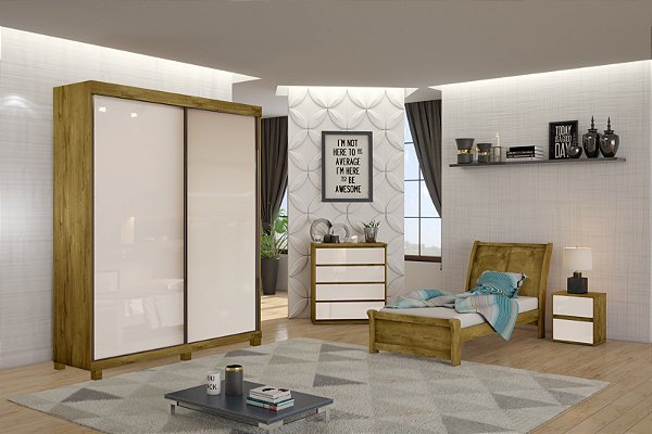 ROUPEIRO 2P DENVER 1,80MT 1 PORTA ESPELHADA COM PES - ROVERE/OFF WHITE