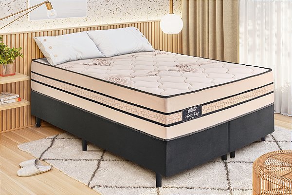 COLCHAO NEW VIP D26 193X203X31 MOLAS ENSACADAS - PRETO/BEGE