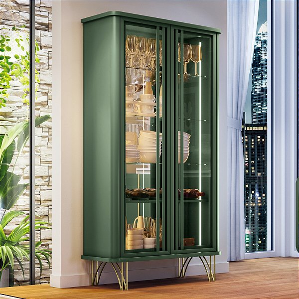 CRISTALEIRA EVORA 2P (90X180X42) C/LED ./VERDE PISTACHE