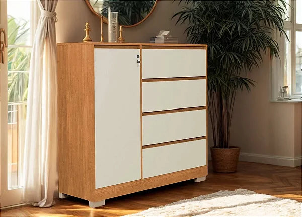 COMODA AVELAN BETIS 4GVT 1P 1,10MT ./FREIJO/OFF WHITE