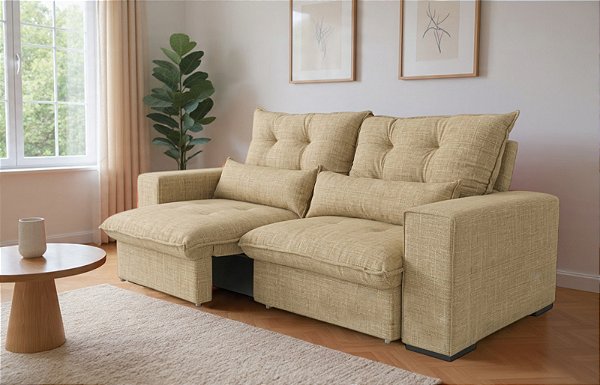 SOFA 3L JW MARSELHA 2,10MT RET/RECL TEC LIN L11 ./CARAMELO