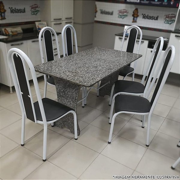 MESA COM 6 CADEIRAS CINELANDIA BASE GRANITO TC 213 ./PRETO