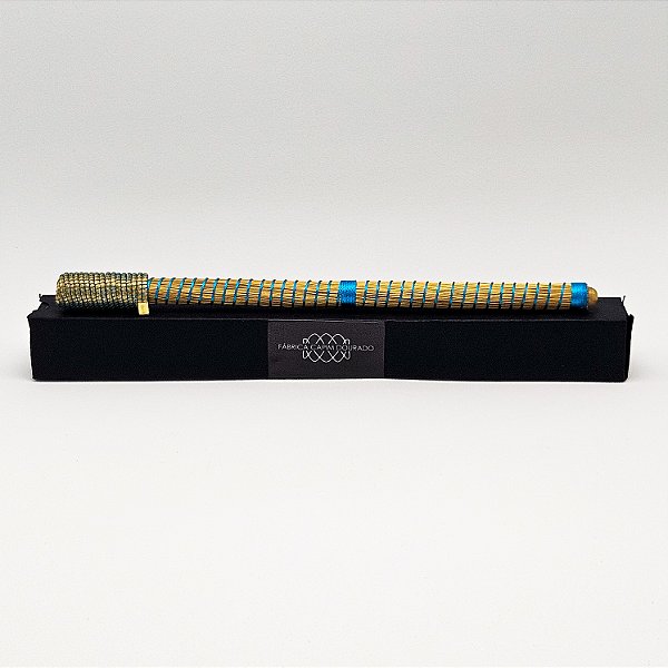 Caneta Spiro Capim Dourado e Fio de Seda Azul Oceano CA20