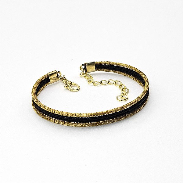 Pulseira Capim Dourado e Fio Preto PL73 - Hipoalergênico