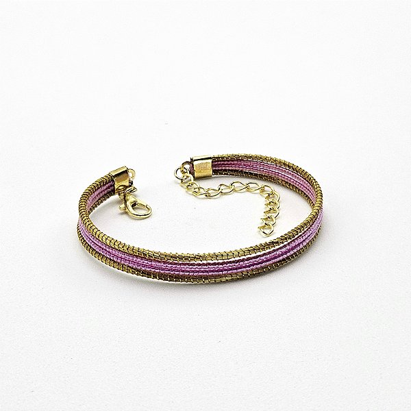 Pulseira Capim Dourado e Fio Rose PL74 - Hipoalergênico