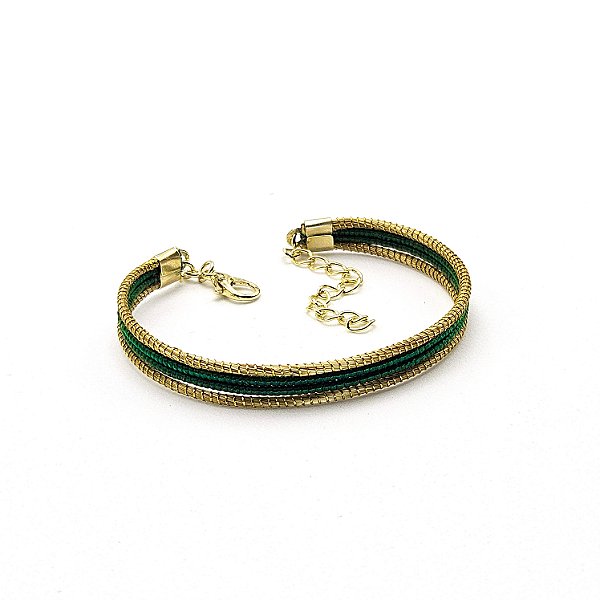 Pulseira Capim Dourado e Fio Esmeralda PL75 - Hipoalergênico