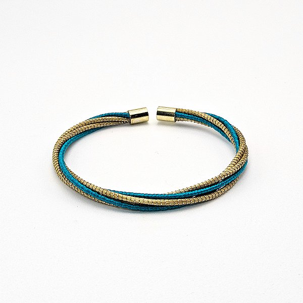 Pulseira Capim Dourado e Fio Azul Oceano PL50 - Hipoalergênico