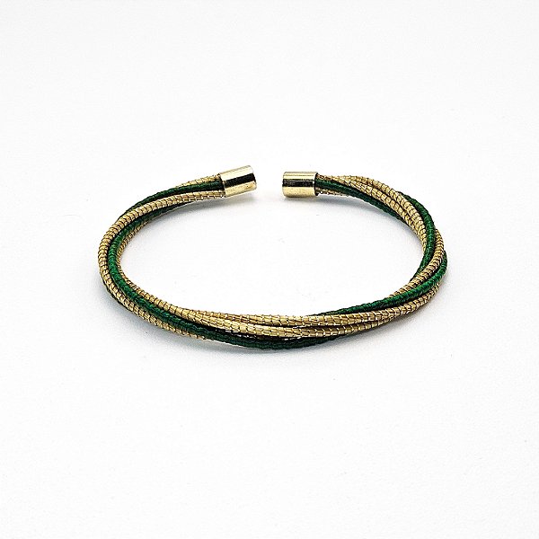 Pulseira Capim Dourado e Fio Esmeralda PL55 - Hipoalergênico