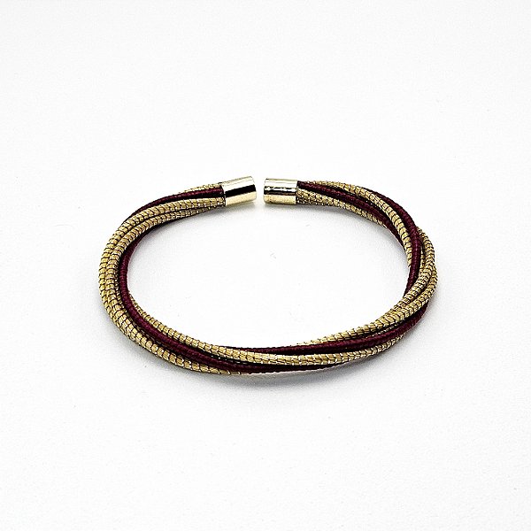 Pulseira Capim Dourado e Fio Vinho PL56 - Hipoalergênico