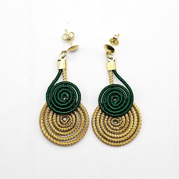Brinco Capim Dourado e Fio Esmeralda BL5 - Hipoalergênico