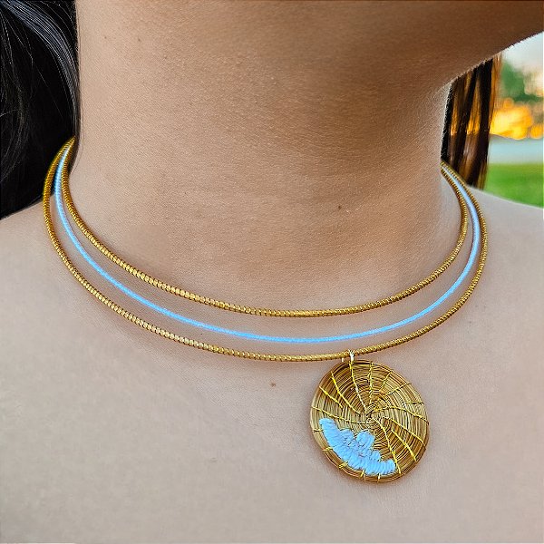 Gargantilha Capim Dourado e Fio Branco GL32 - Hipoalergênico