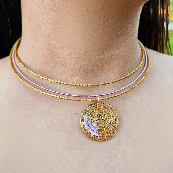 Gargantilha Capim Dourado e Fio Rose GL34 - Hipoalergênico