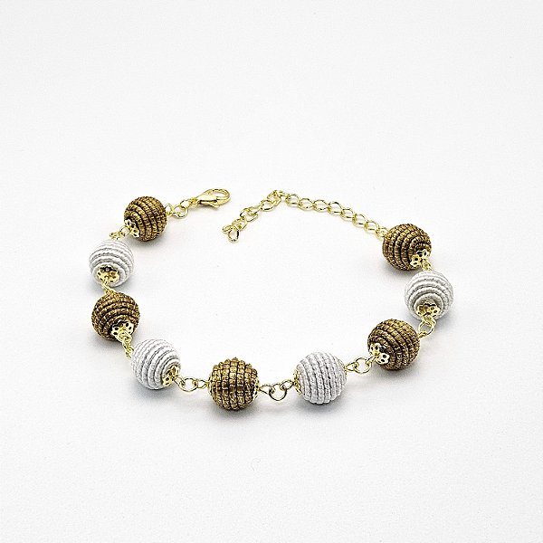 Pulseira Capim Dourado e Fio Branco PL82 - Hipoalergênico