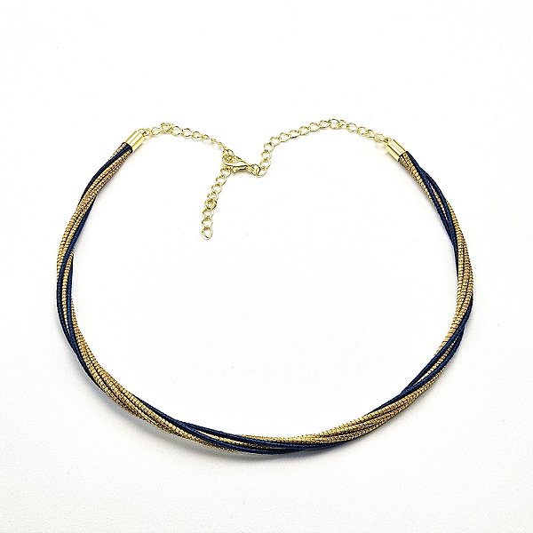 Gargantilha Capim Dourado e Fio Azul Safira GL51 - Hipoalergênico