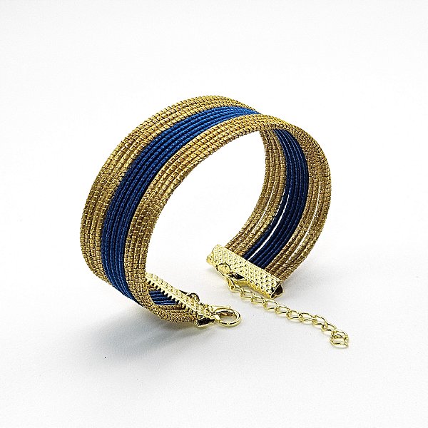 Pulseira Capim Dourado e Fio Azul Safira PL1 - Hipoalergênico