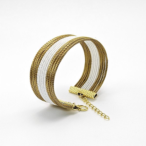 Pulseira Capim Dourado e Fio Branco PL2- Hipoalergênico
