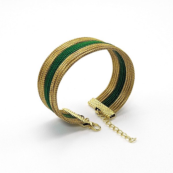 Pulseira Capim Dourado e Fio Esmeralda PL5 - Hipoalergênico
