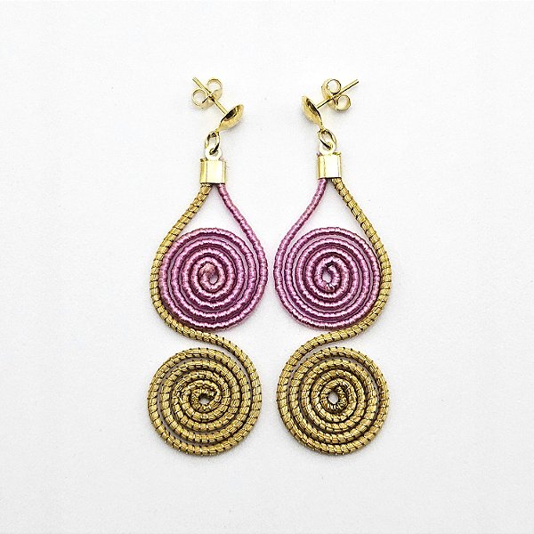 Brinco Capim Dourado Dois Caracóis e Fio Rose BL14 - Hipoalergênico