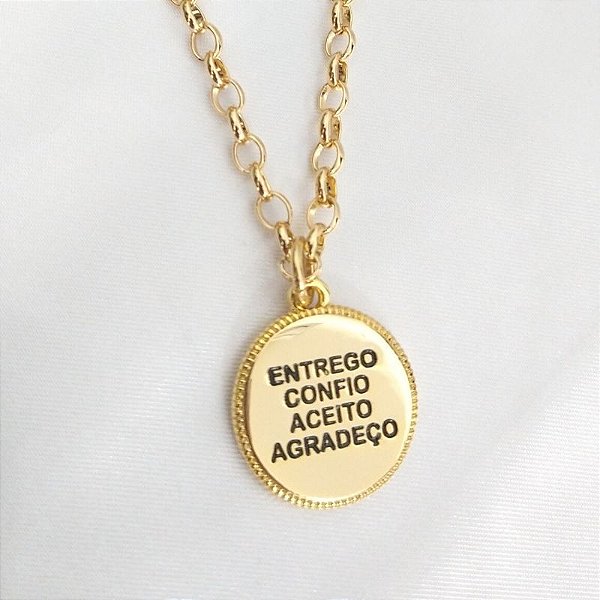 Colar Correntaria Fina Entrego Confio e Agradeço folheado em ouro
