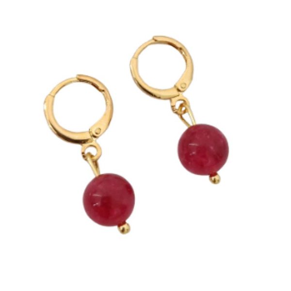 Brincos de argola com pedra Ágata Rosa folheado em ouro