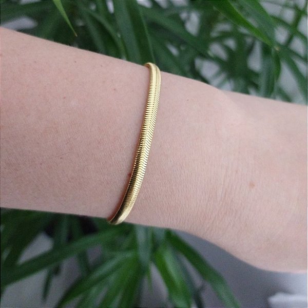 Pulseira fita lisa folheado em ouro (Tamanho único)