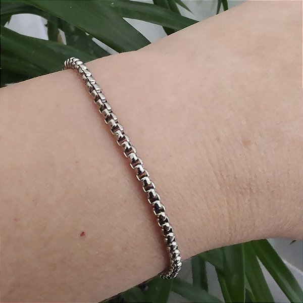 Pulseira Correntaria fina 3 mm Folheado em ródio ( prateada)