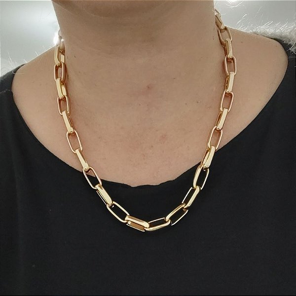 Colar correntaria Italia ( elos quadrados) GG 45 cm folheado em ouro