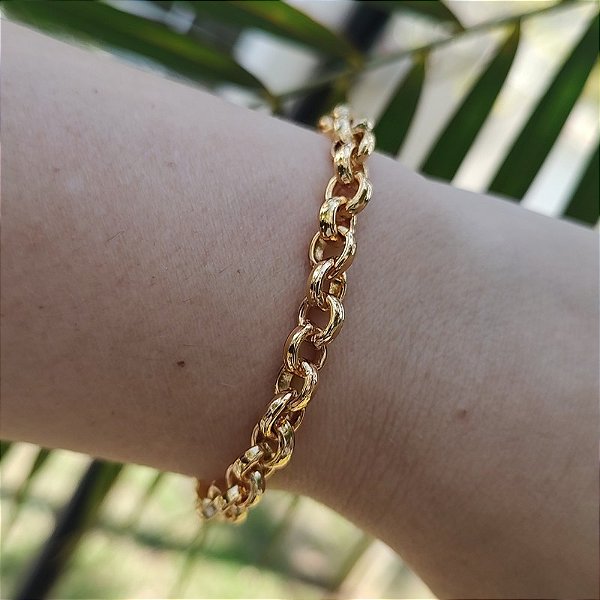 Pulseira Correntaria elos redondos íris folheado em ouro