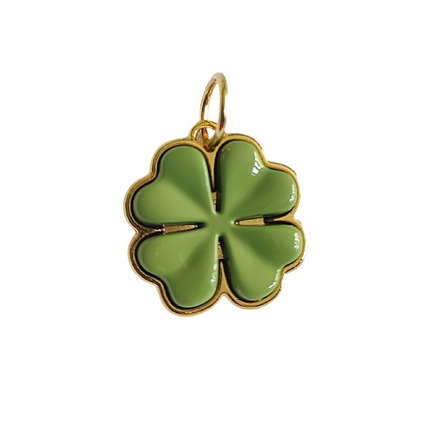 Pingente Trevo verde ( resina) folheado em ouro