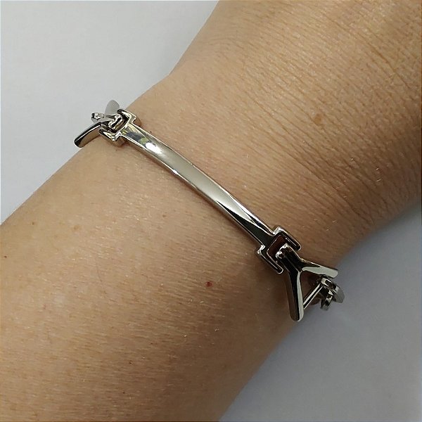 Pulseira Fina com acabamento em Correntaria folheado em ródio