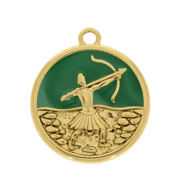 Pingente de Oxossi resina Verde celeste ( orixás) folheado a ouro -  Nessamoa Bijuterias Finas