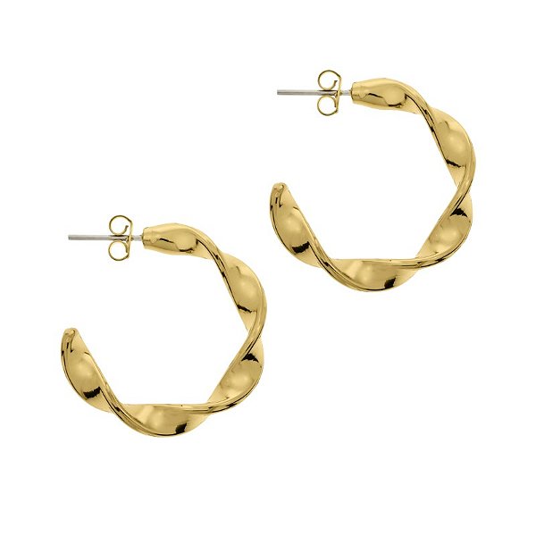 Brinco de Argola Torcido Médio folheado em ouro