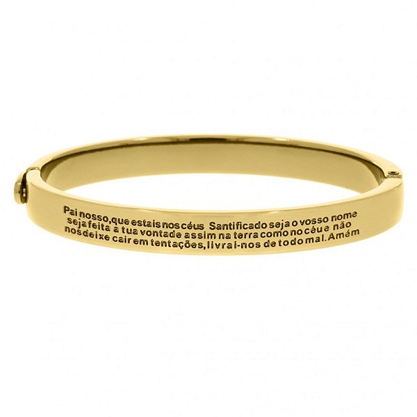 Bracelete fixo com oração Pai Nosso  Folheado em ouro  (Tamanho único G - serve de 17 a 19 cm)