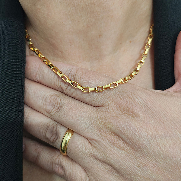 Colar correntaria Italia ( elos quadrados) P 40 cm folheado em ouro