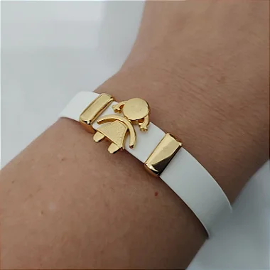 Pulseira Filhos Courino BRANCO ( 1 menina) acabamento folheado em ouro ( 1 filho)