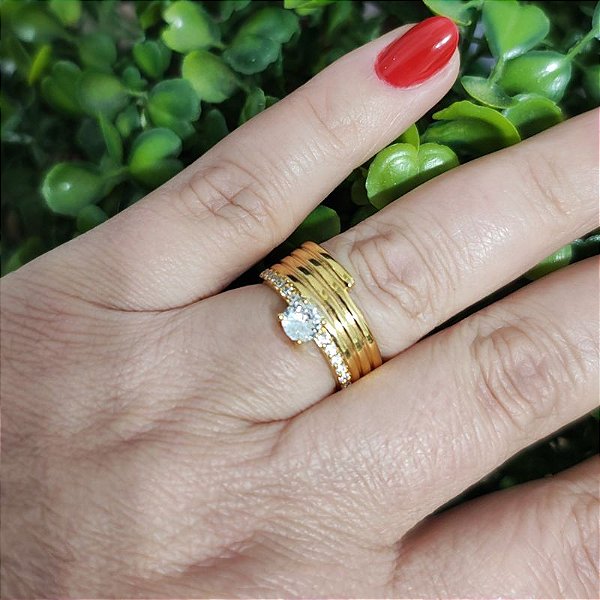 Anel elos com pedra de zircônia  folheado em ouro