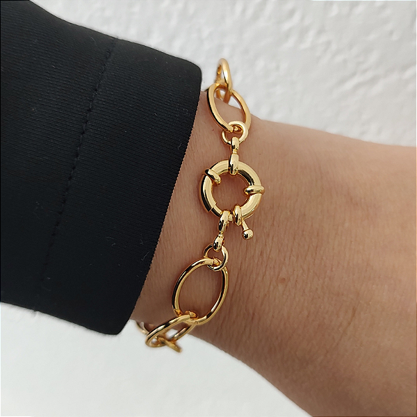 Pulseira correntaria elos com fecho boia Isabele folheado em ouro