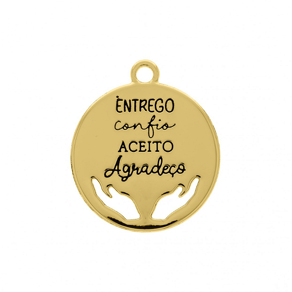 Pingente Frase Entrego, Confio, Aceito e Agradeço folheado em ouro