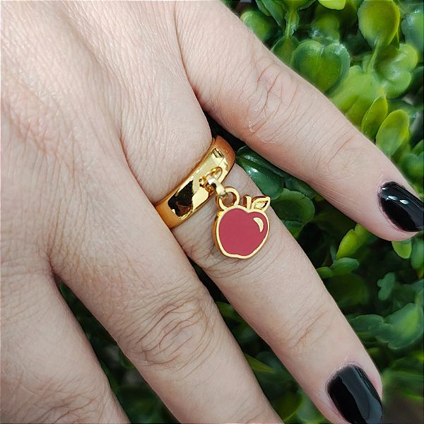 Anel com pingente de maça  folheado em ouro (18  ou  20) professora