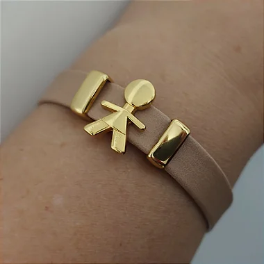 Pulseira Filhos Courino BEGE (com 1 menino) acabamento folheado em ouro( 1 filho)