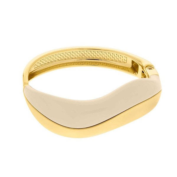 Bracelete Maximalista com resina bege – Folheado a Ouro (Tamanho Único 16 a 18 cm)