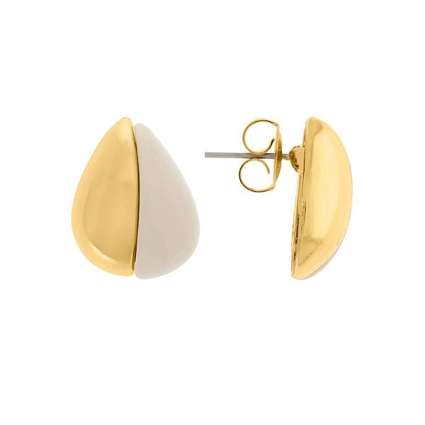 Brinco de Pino Formato Gota bege tamanho P folheado em ouro