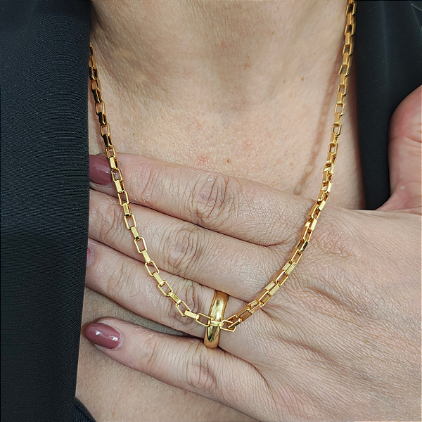 Colar correntaria Italia ( elos quadrados) P 45 cm folheado em ouro