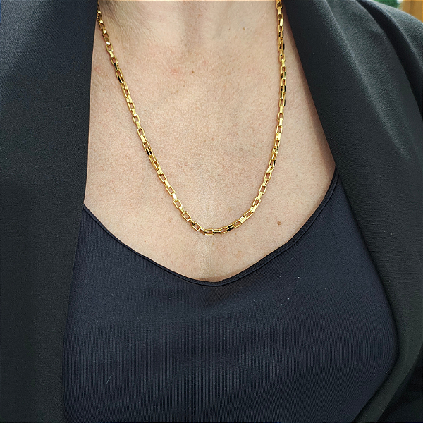 Colar correntaria Italia ( elos quadrados) P 50 cm folheado em ouro