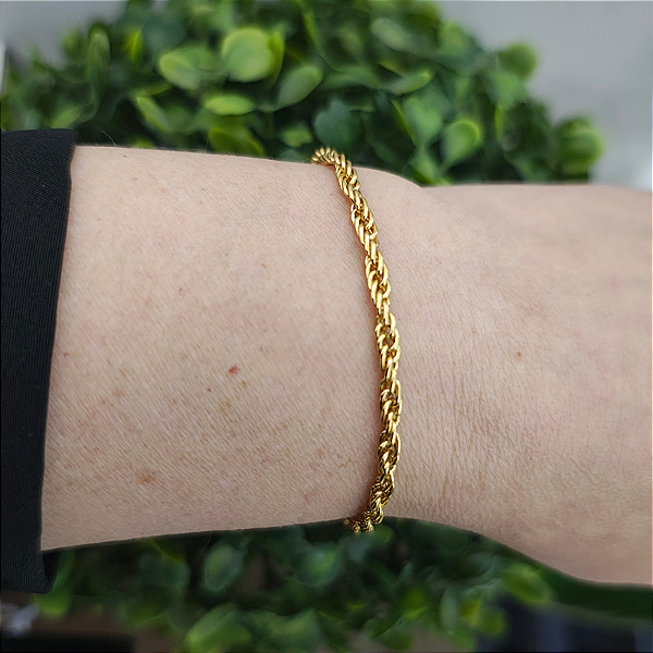 Pulseira Correntaria elos torcidos 3 mm Folheado em ouro