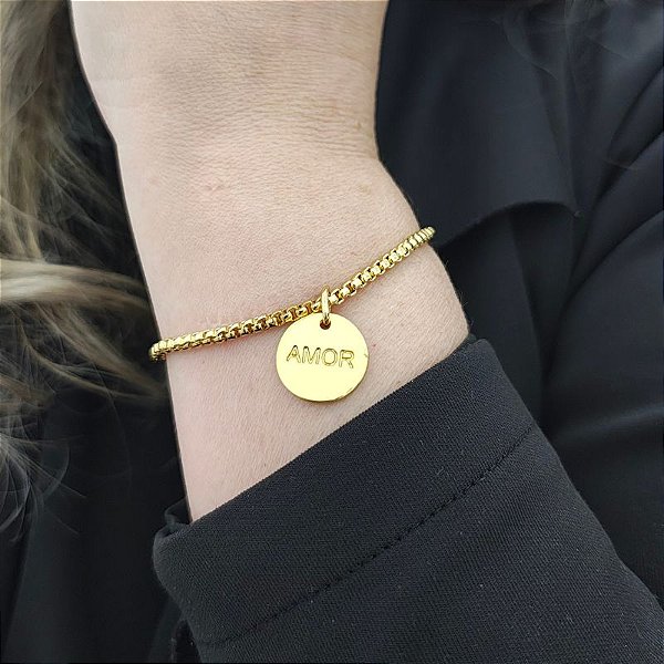 Pulseira Correntaria veneziana pp com pingente amor dourada - folheado em ouro ( P, M ou G)