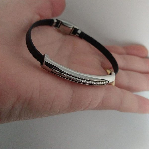 Pulseira com peça formato cano folheado em ródio  (Prateado) Grega