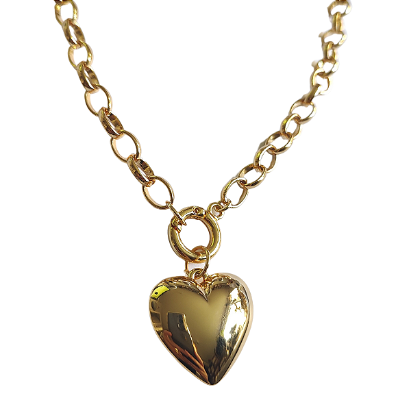 Colar Correntaria Dourado com pingente Coração Princess folheado em ouro